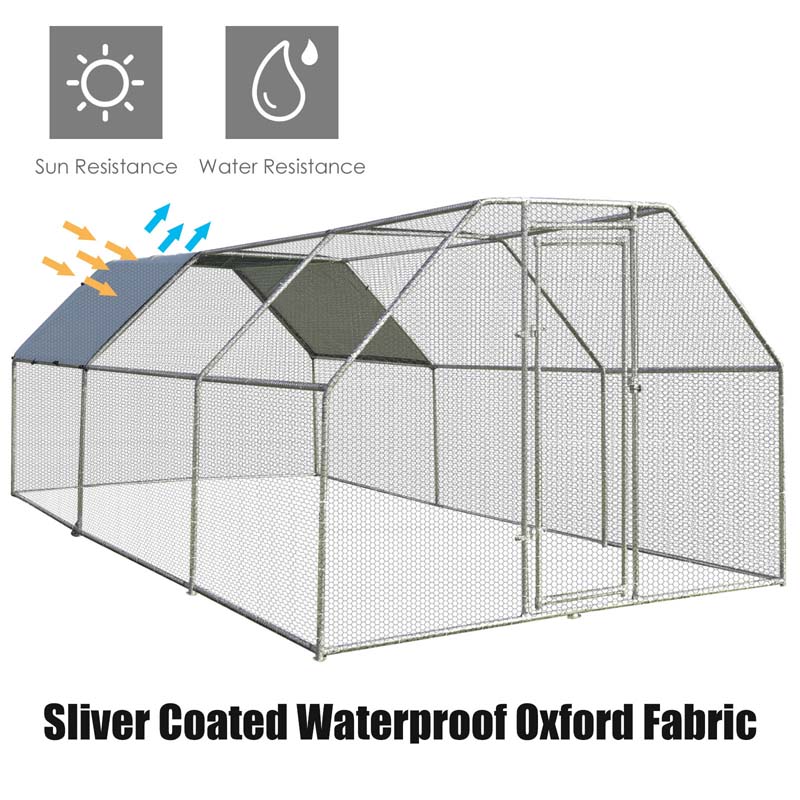 18.5FT Large Chicken Coop, Galvanized Metal Walk-in Poultry Cage Hen Run House with All-Weather Cover for Outdoor Backyard Farm