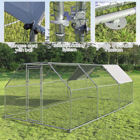 18.5FT Large Chicken Coop, Galvanized Metal Walk-in Poultry Cage Hen Run House with All-Weather Cover for Outdoor Backyard Farm