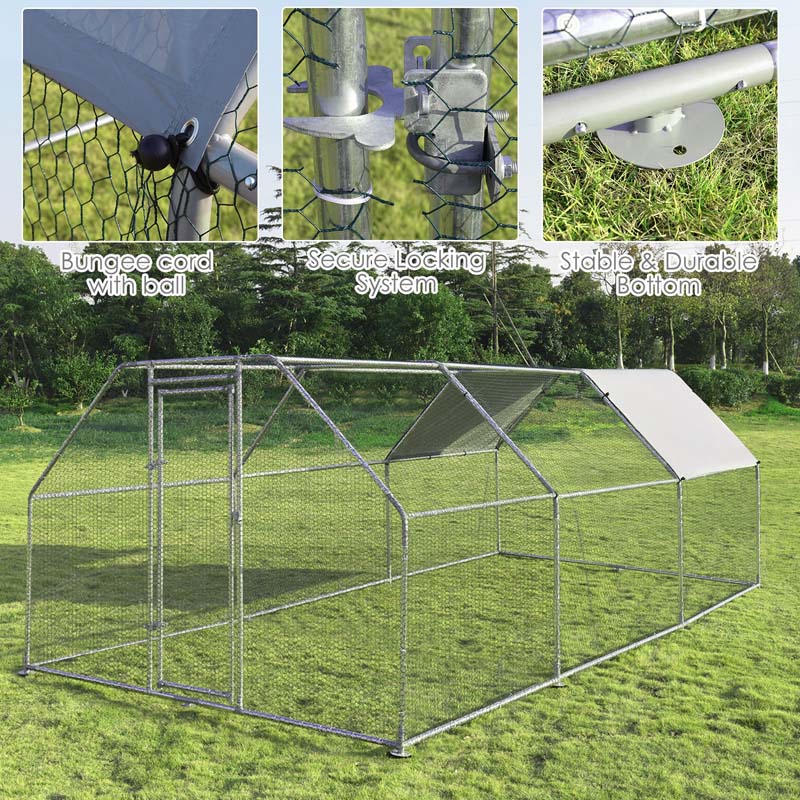 18.5FT Large Chicken Coop, Galvanized Metal Walk-in Poultry Cage Hen Run House with All-Weather Cover for Outdoor Backyard Farm