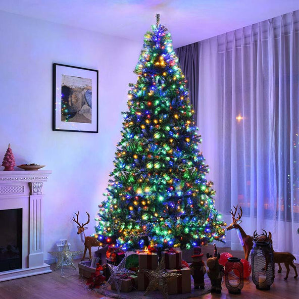 Premium Hinged Prelit Artificial Christmas Tree with Multi-Color LED Lights, 11 Lighting Modes, Metal Stand