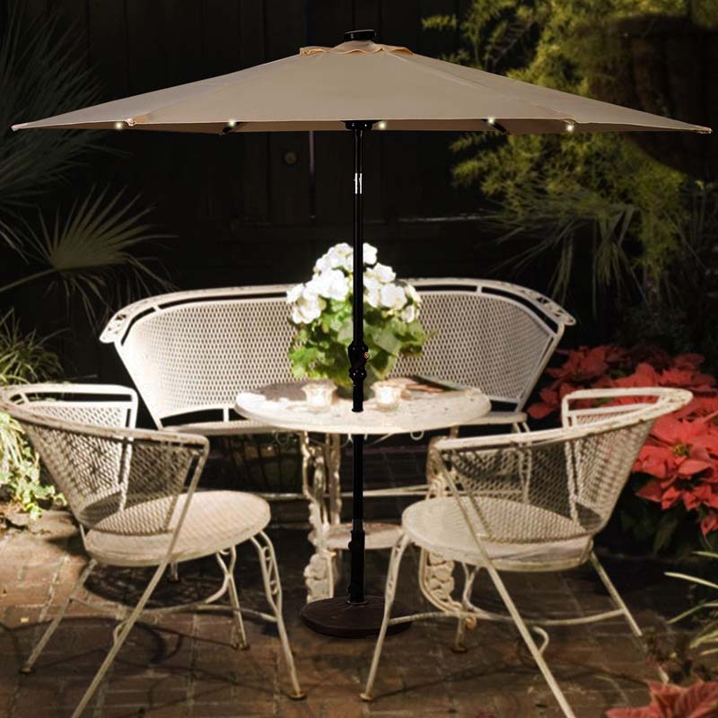 9FT Tilt Outdoor Patio Umbrella with 18 Solar LED Lights & Crank, Table Umbrella for Pool Deck Backyard