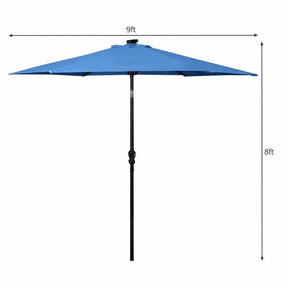 9FT Tilt Outdoor Patio Umbrella with 18 Solar LED Lights & Crank, Table Umbrella for Pool Deck Backyard
