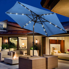 9FT Tilt Outdoor Patio Umbrella with 18 Solar LED Lights & Crank, Table Umbrella for Pool Deck Backyard