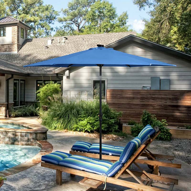 9FT Tilt Outdoor Patio Umbrella with 18 Solar LED Lights & Crank, Table Umbrella for Pool Deck Backyard