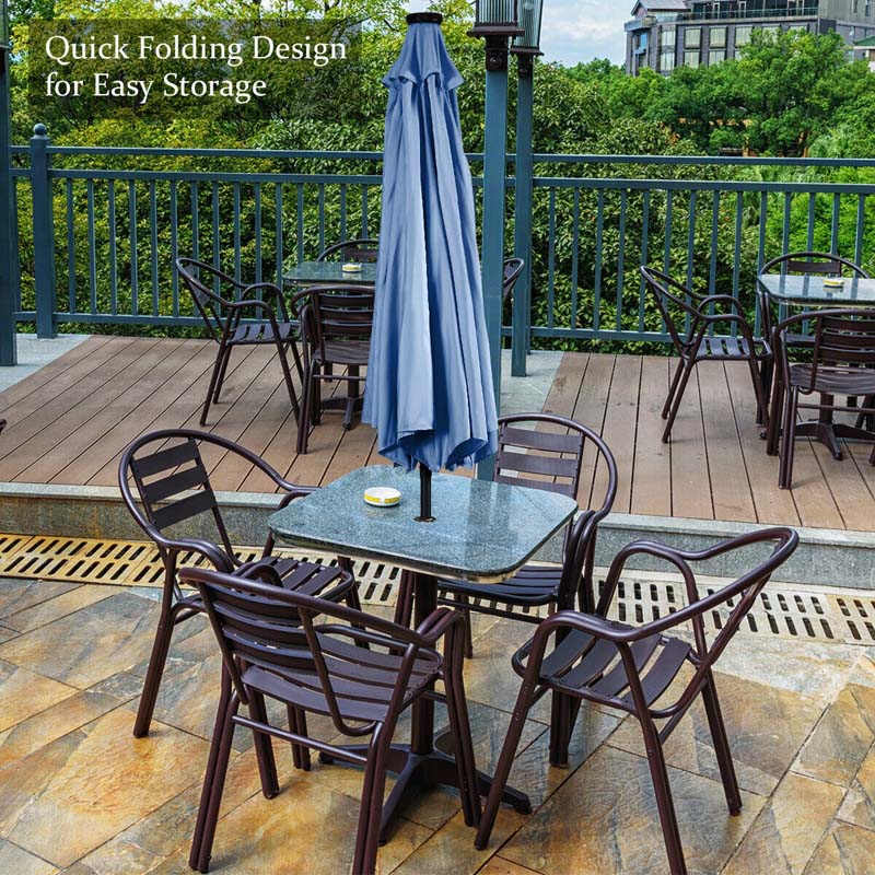 9FT Tilt Outdoor Patio Umbrella with 18 Solar LED Lights & Crank, Table Umbrella for Pool Deck Backyard