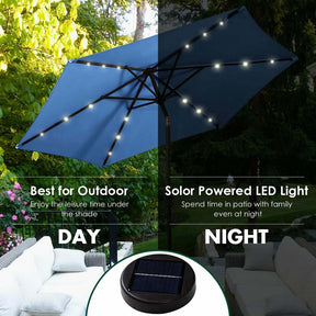 9FT Tilt Outdoor Patio Umbrella with 18 Solar LED Lights & Crank, Table Umbrella for Pool Deck Backyard