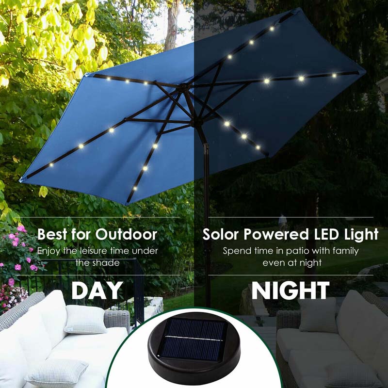 9FT Tilt Outdoor Patio Umbrella with 18 Solar LED Lights & Crank, Table Umbrella for Pool Deck Backyard