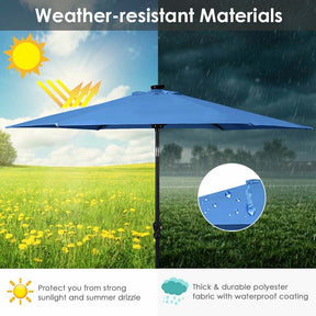 9FT Tilt Outdoor Patio Umbrella with 18 Solar LED Lights & Crank, Table Umbrella for Pool Deck Backyard
