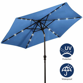 9FT Tilt Outdoor Patio Umbrella with 18 Solar LED Lights & Crank, Table Umbrella for Pool Deck Backyard