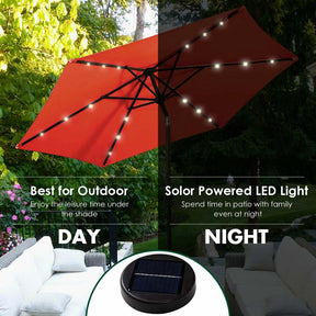 9FT Tilt Outdoor Patio Umbrella with 18 Solar LED Lights & Crank, Table Umbrella for Pool Deck Backyard