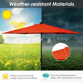 9FT Tilt Outdoor Patio Umbrella with 18 Solar LED Lights & Crank, Table Umbrella for Pool Deck Backyard