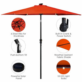 9FT Tilt Outdoor Patio Umbrella with 18 Solar LED Lights & Crank, Table Umbrella for Pool Deck Backyard