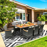9 Pcs Rattan Patio Dining Set Outdoor Furniture Set with Acacia Wood Table & Cushioned Armchairs