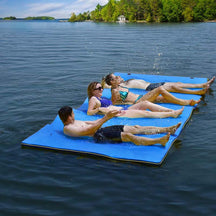 9 x 6 FT Floating Water Pad, 3-Layer Tear-Resistant XPE Foam Water Mat with Rolling Pillow for River, Lake, Ocean & Water Recreation