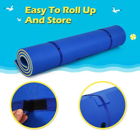 9 x 6 FT Floating Water Pad, 3-Layer Tear-Resistant XPE Foam Water Mat with Rolling Pillow for River, Lake, Ocean & Water Recreation