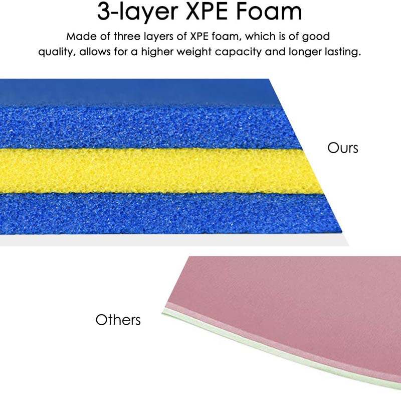 9 x 6 FT Floating Water Pad, 3-Layer Tear-Resistant XPE Foam Water Mat with Rolling Pillow for River, Lake, Ocean & Water Recreation