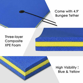 9 x 6 FT Floating Water Pad, 3-Layer Tear-Resistant XPE Foam Water Mat with Rolling Pillow for River, Lake, Ocean & Water Recreation