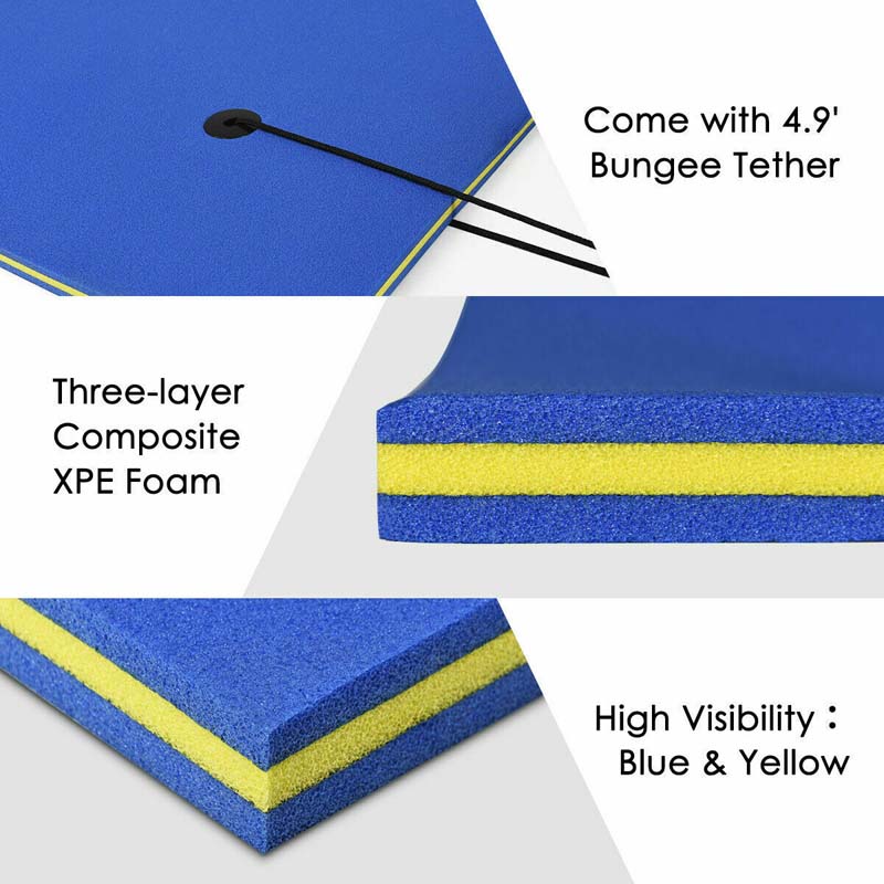 9 x 6 FT Floating Water Pad, 3-Layer Tear-Resistant XPE Foam Water Mat with Rolling Pillow for River, Lake, Ocean & Water Recreation