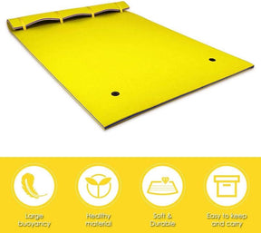 9 x 6 FT Floating Water Pad, 3-Layer Tear-Resistant XPE Foam Water Mat with Rolling Pillow for River, Lake, Ocean & Water Recreation