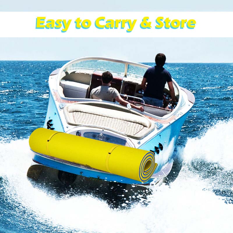 9 x 6 FT Floating Water Pad, 3-Layer Tear-Resistant XPE Foam Water Mat with Rolling Pillow for River, Lake, Ocean & Water Recreation