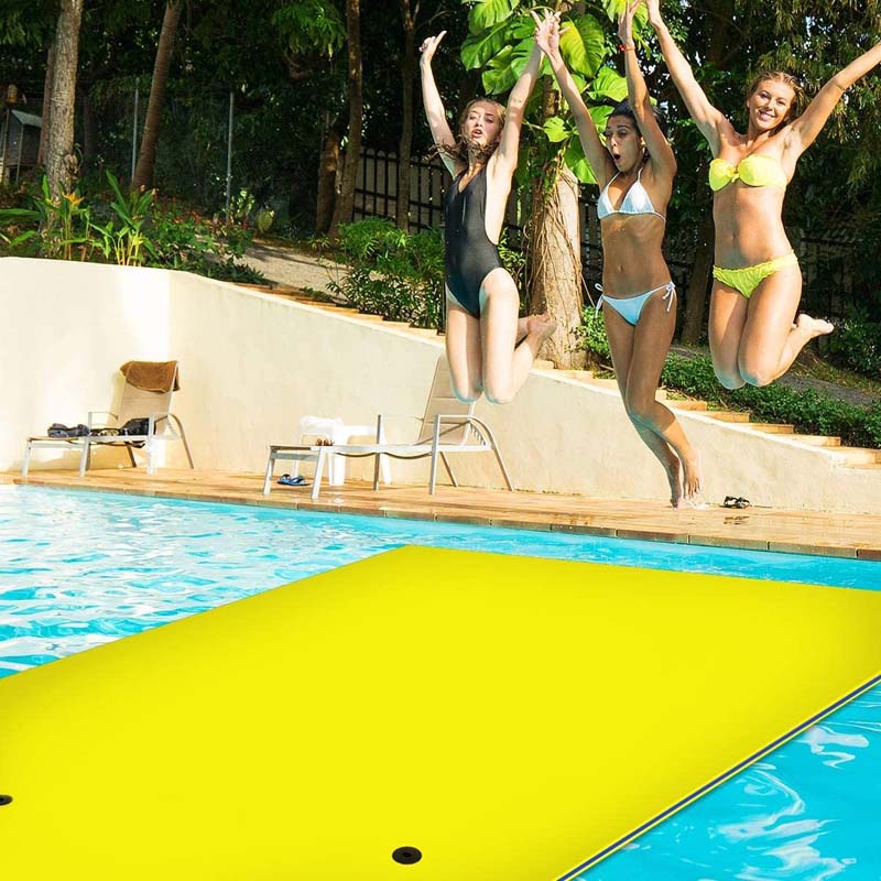 9 x 6 FT Floating Water Pad, 3-Layer Tear-Resistant XPE Foam Water Mat with Rolling Pillow for River, Lake, Ocean & Water Recreation