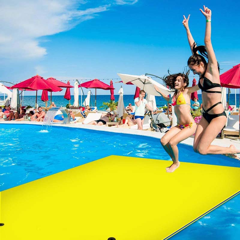 9 x 6 FT Floating Water Pad, 3-Layer Tear-Resistant XPE Foam Water Mat with Rolling Pillow for River, Lake, Ocean & Water Recreation