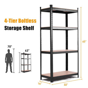 Black 32" x 16" x 63" 4-Tier Storage Shelving Unit, Heavy Duty Metal Garage Shelf, Adjustable Multi-Use Storage Racks