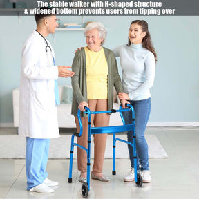 3-in-1 Folding Walker with 5" Wheels & Bi-Level Handrails, 440lbs Heavy Duty Walking Mobility Aid