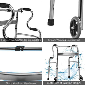 3-in-1 Folding Walker with 5" Wheels & Bi-Level Handrails, 440lbs Heavy Duty Walking Mobility Aid