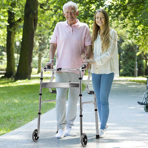 3-in-1 Folding Walker with 5" Wheels & Bi-Level Handrails, 440lbs Heavy Duty Walking Mobility Aid
