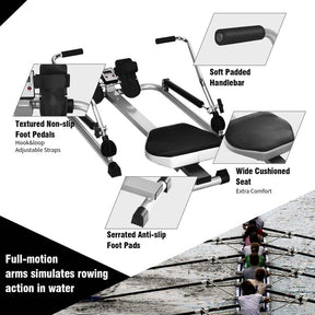 Full Motion Hydraulic Rowing Machine for Cardio Exercise, Folding Rower with LCD Monitor, Adjustable Resistance