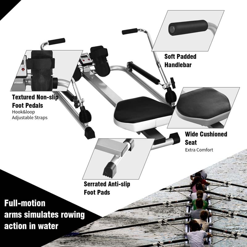 Full Motion Hydraulic Rowing Machine for Cardio Exercise, Folding Rower with LCD Monitor, Adjustable Resistance