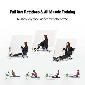 Full Motion Hydraulic Rowing Machine for Cardio Exercise, Folding Rower with LCD Monitor, Adjustable Resistance