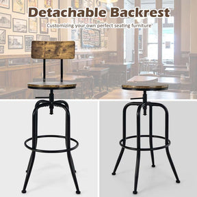 Height Adjustable Industrial Swivel Bar Stools Set of 2 with Arc-Shaped Backrest & Footrest, Vintage Counter Height Dining Chairs for Kitchen Pub