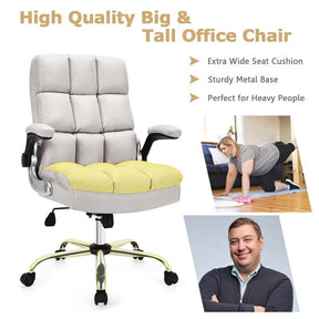 Big & Tall Executive Office Chair 400 LBS, Ergonomic High Back Swivel Computer Desk Chair with Flip-Up Armrests & Thick Padding Linen Fabric