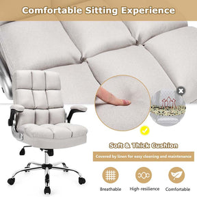 Big & Tall Executive Office Chair 400 LBS, Ergonomic High Back Swivel Computer Desk Chair with Flip-Up Armrests & Thick Padding Linen Fabric