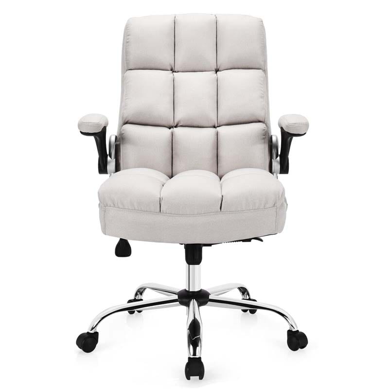Big & Tall Executive Office Chair 400 LBS, Ergonomic High Back Swivel Computer Desk Chair with Flip-Up Armrests & Thick Padding Linen Fabric