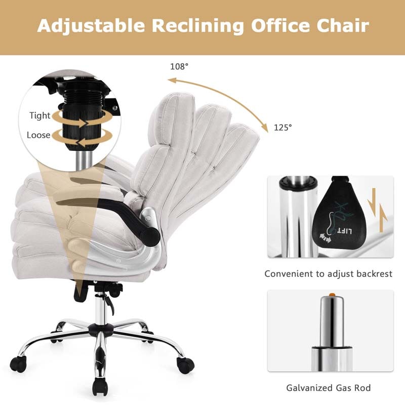 Big & Tall Executive Office Chair 400 LBS, Ergonomic High Back Swivel Computer Desk Chair with Flip-Up Armrests & Thick Padding Linen Fabric
