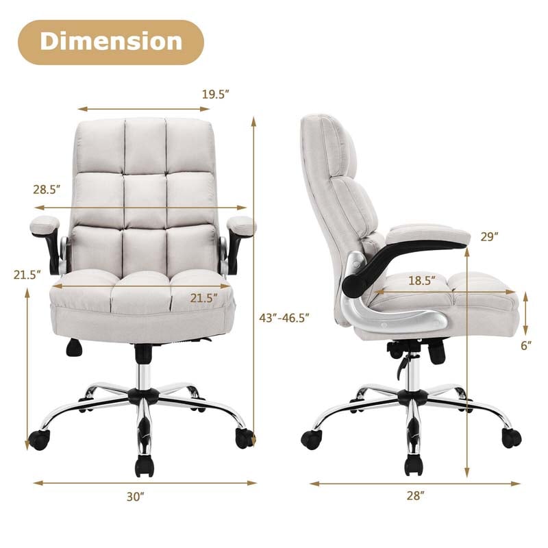 Big & Tall Executive Office Chair 400 LBS, Ergonomic High Back Swivel Computer Desk Chair with Flip-Up Armrests & Thick Padding Linen Fabric