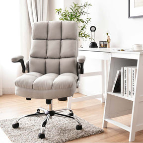 Big & Tall Executive Office Chair 400 LBS, Ergonomic High Back Swivel Computer Desk Chair with Flip-Up Armrests & Thick Padding Linen Fabric