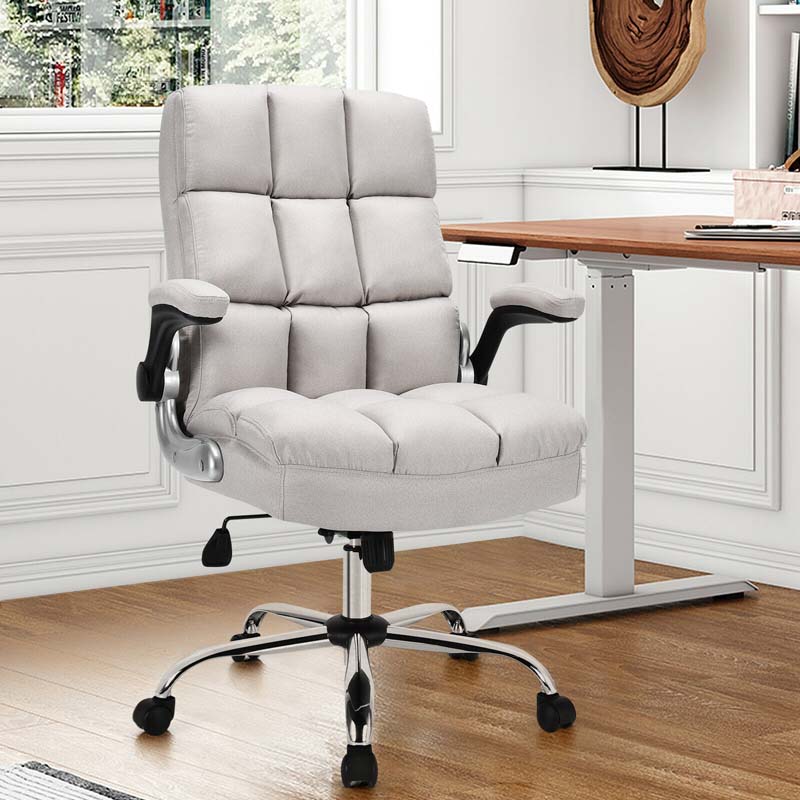 Big & Tall Executive Office Chair 400 LBS, Ergonomic High Back Swivel Computer Desk Chair with Flip-Up Armrests & Thick Padding Linen Fabric