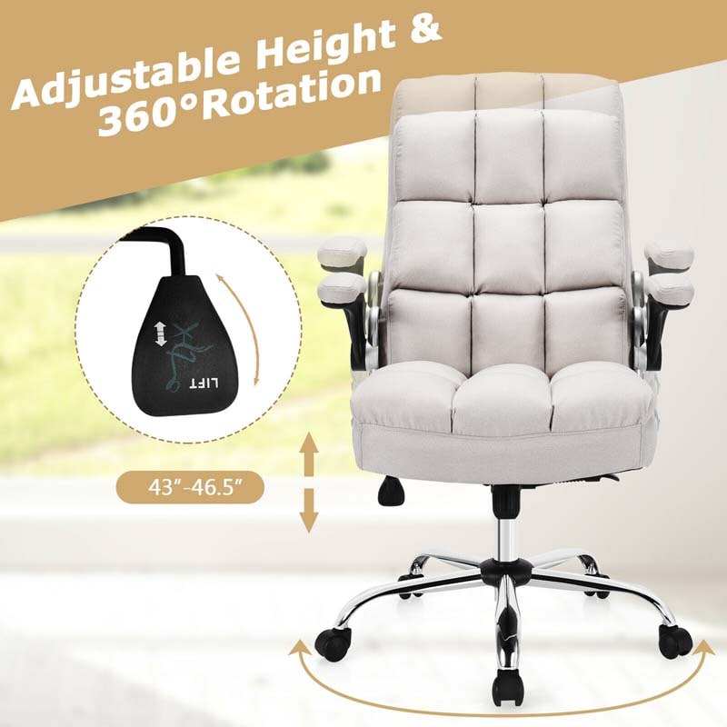 Big & Tall Executive Office Chair 400 LBS, Ergonomic High Back Swivel Computer Desk Chair with Flip-Up Armrests & Thick Padding Linen Fabric