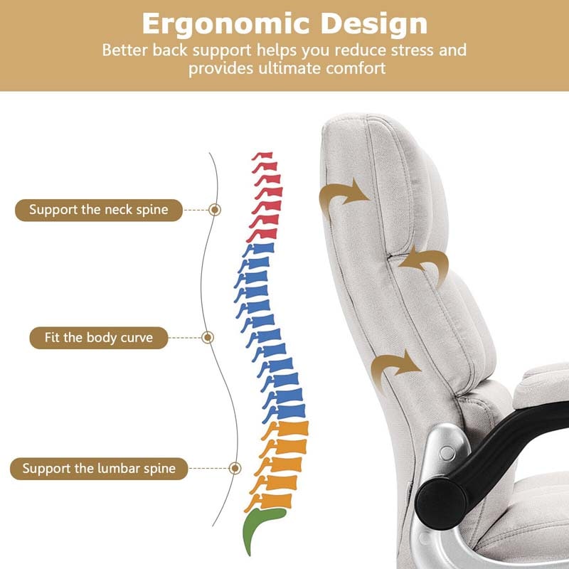 Big & Tall Executive Office Chair 400 LBS, Ergonomic High Back Swivel Computer Desk Chair with Flip-Up Armrests & Thick Padding Linen Fabric