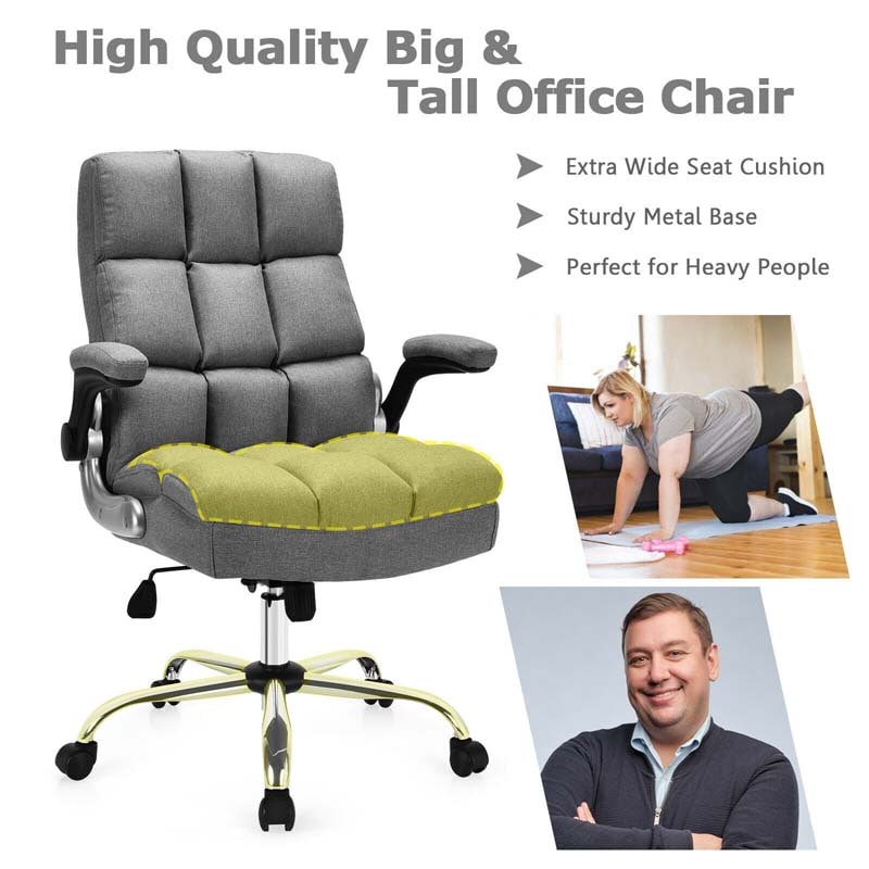 Big & Tall Executive Office Chair 400 LBS, Ergonomic High Back Swivel Computer Desk Chair with Flip-Up Armrests & Thick Padding Linen Fabric