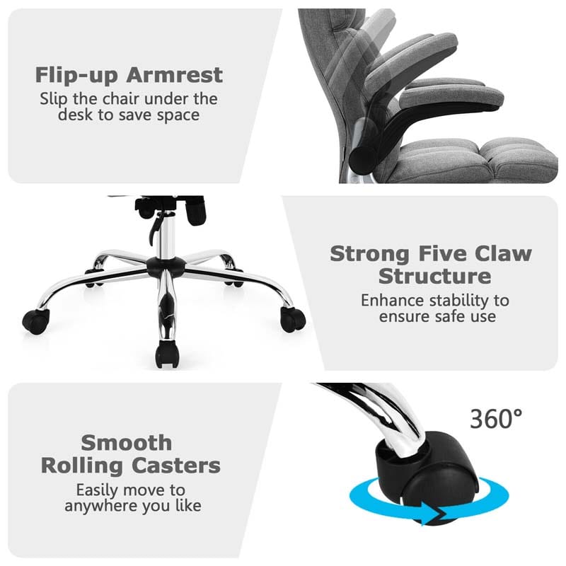 Big & Tall Executive Office Chair 400 LBS, Ergonomic High Back Swivel Computer Desk Chair with Flip-Up Armrests & Thick Padding Linen Fabric