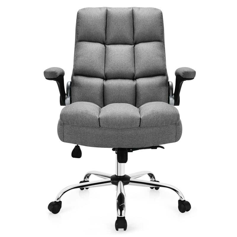 Big & Tall Executive Office Chair 400 LBS, Ergonomic High Back Swivel Computer Desk Chair with Flip-Up Armrests & Thick Padding Linen Fabric