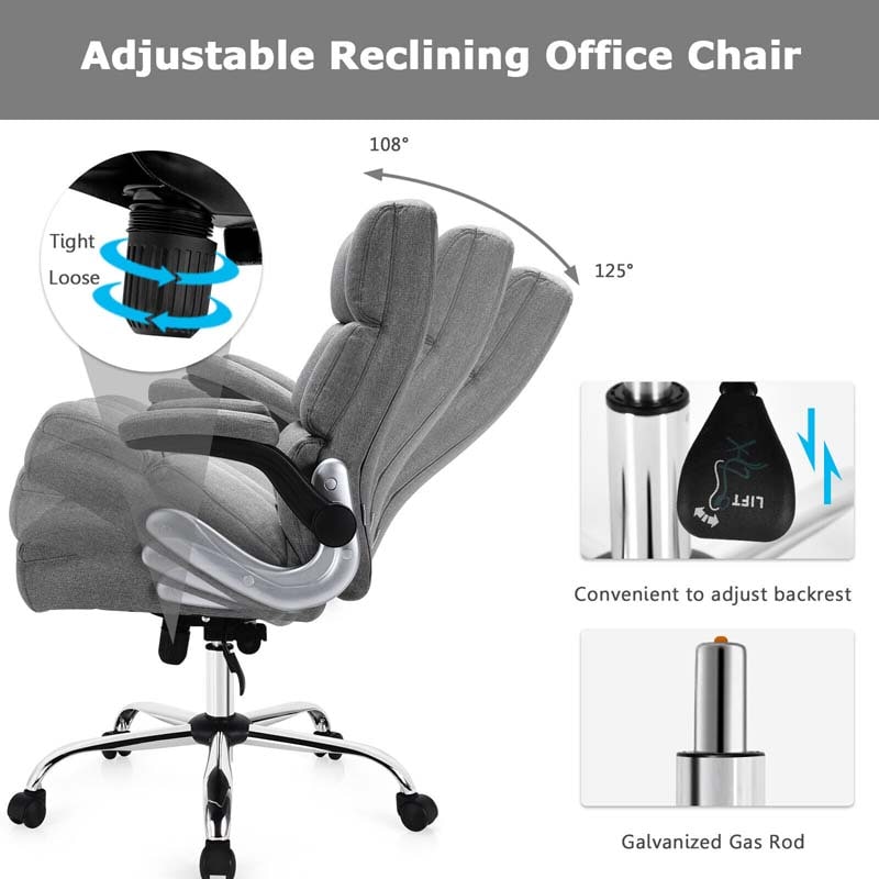 Big & Tall Executive Office Chair 400 LBS, Ergonomic High Back Swivel Computer Desk Chair with Flip-Up Armrests & Thick Padding Linen Fabric