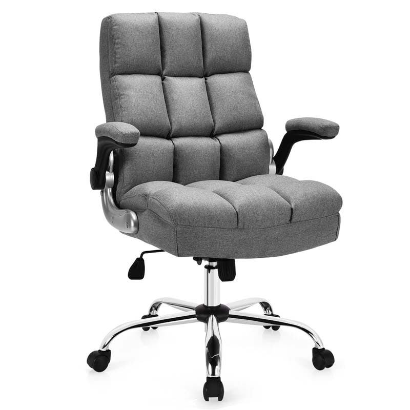 Big & Tall Executive Office Chair 400 LBS, Ergonomic High Back Swivel Computer Desk Chair with Flip-Up Armrests & Thick Padding Linen Fabric