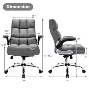 Big & Tall Executive Office Chair 400 LBS, Ergonomic High Back Swivel Computer Desk Chair with Flip-Up Armrests & Thick Padding Linen Fabric