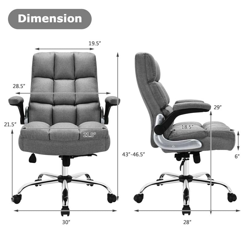 Big & Tall Executive Office Chair 400 LBS, Ergonomic High Back Swivel Computer Desk Chair with Flip-Up Armrests & Thick Padding Linen Fabric